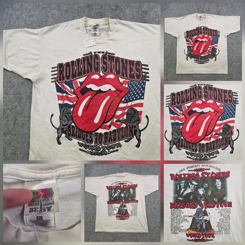 Vintage‎ Rolling Stones T Shirt Mens XL Bridges Babylon 1997/98 World Tour 90s
